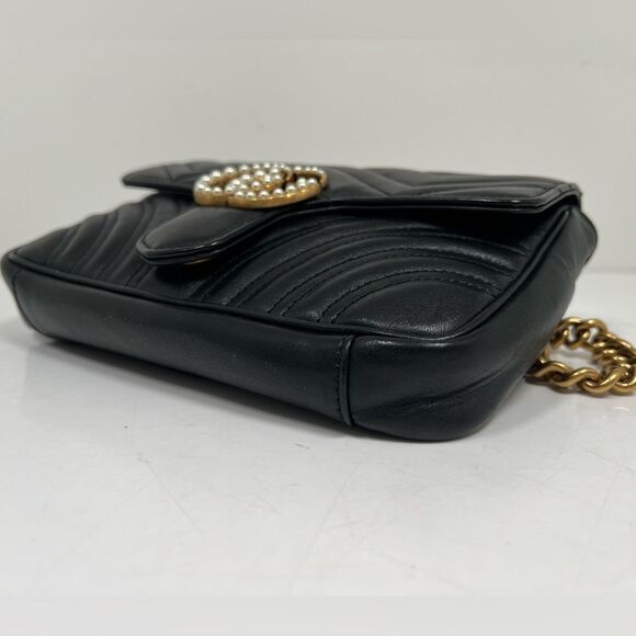 Gucci Off White Matelassé Leather GG Black Marmont Chain Belt Bag - Picture 4 of 10